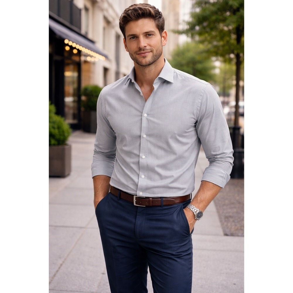 Calvin Klein Steel+ Regular Fit Shirt Mens 2XL Gray‎ Button Down Stretch Preppy